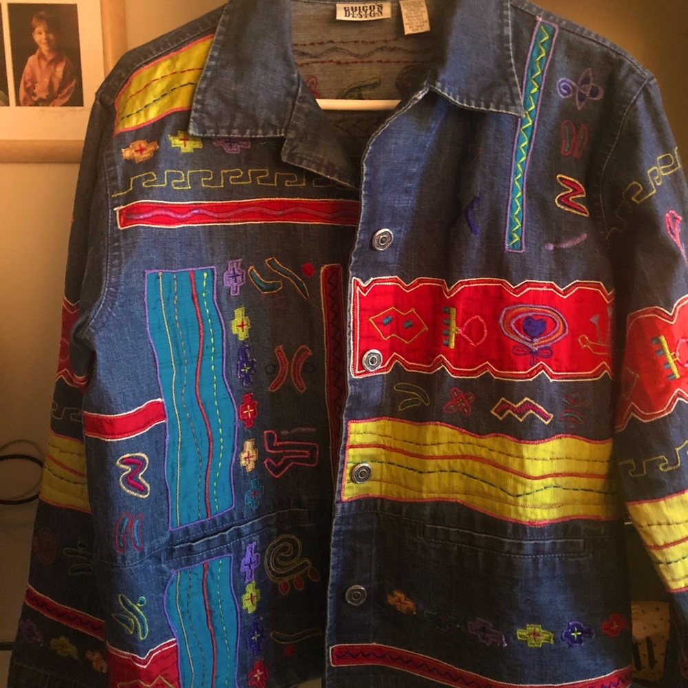 Chico’s Jean jacket beautifully appointed appliqué